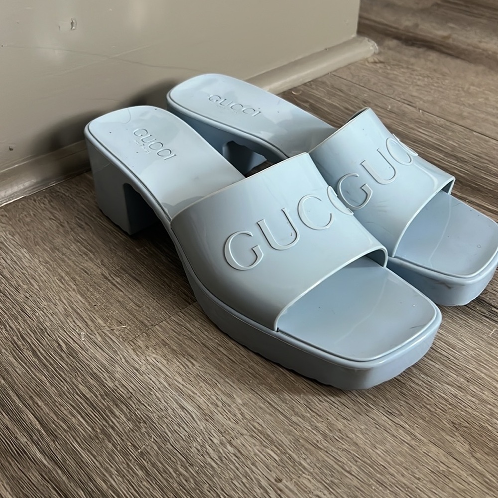 Gucci Baby Blue Platform Slide Sandals